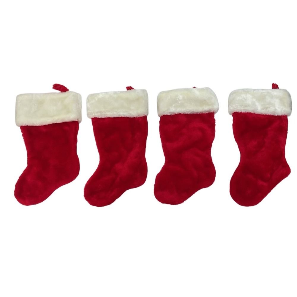 Christmas Stockings Set 4 Red Plush Faux‎ Fur 15" Holiday Decor